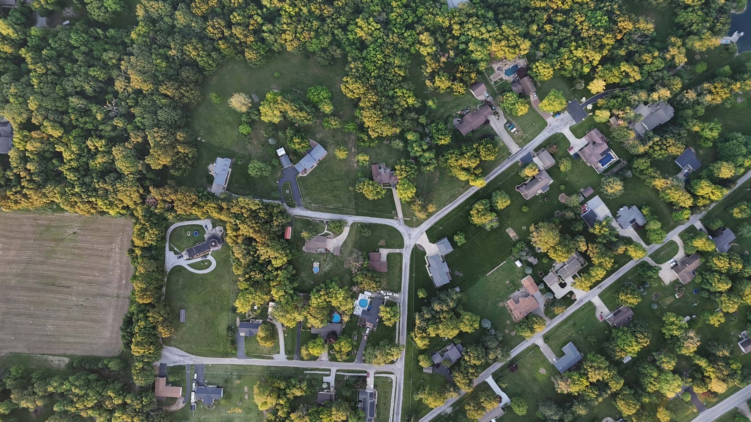 Aerial view of Vandalia neighborhoods and surrounding natural landscape